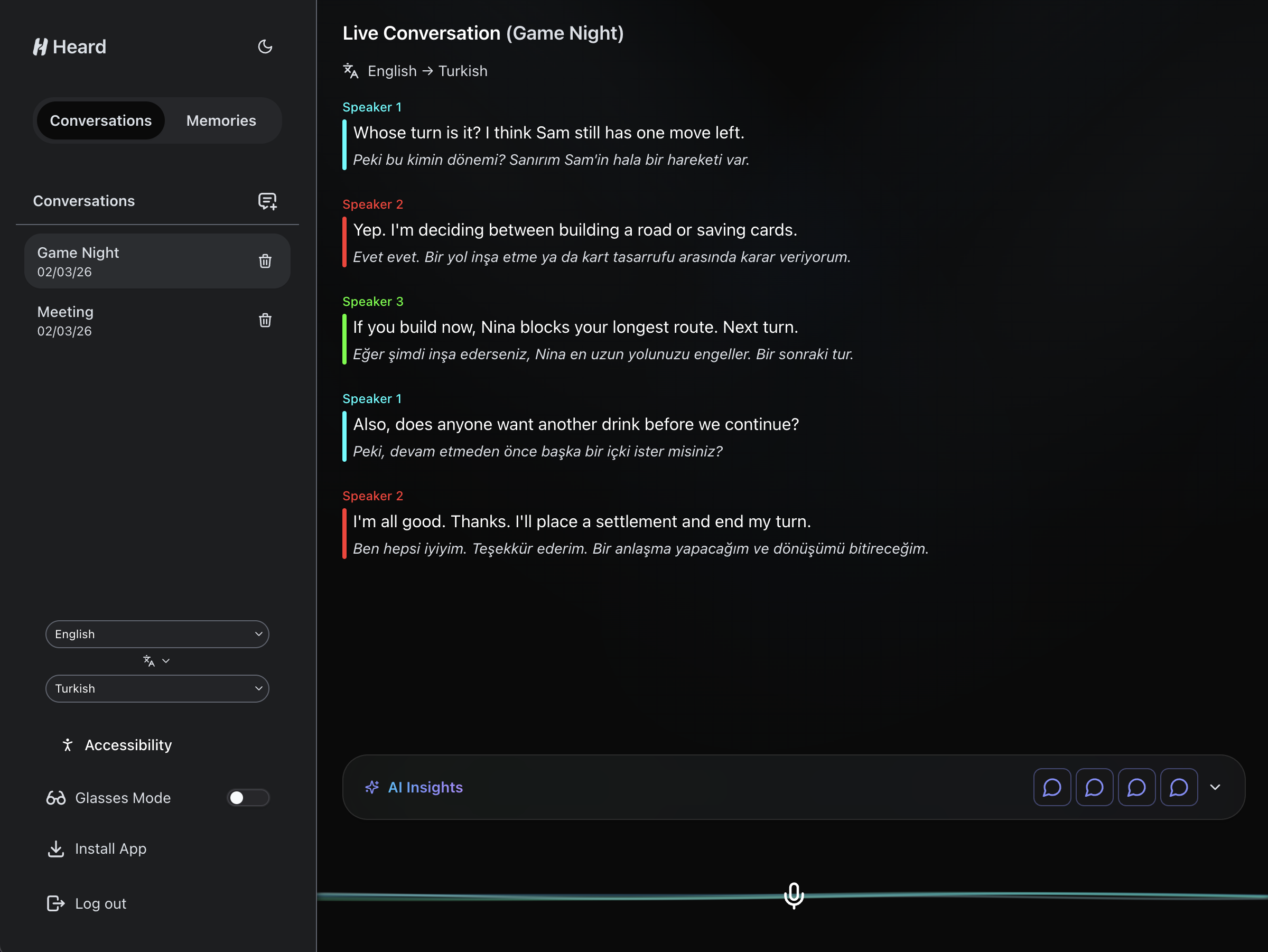 Heard conversation workspace screenshot